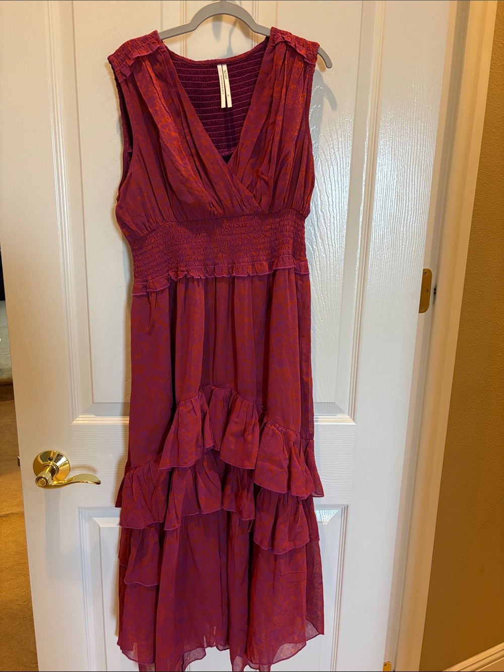 Anthropologie Fuchsia and Orange Floral V-Neck Dress